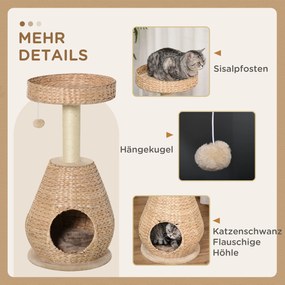 PawHut Drapak dla kota Drapak do ostrzenia pazurów z jaskinią dla kota sizal wysokość 82,5 cm miękki plusz żółty