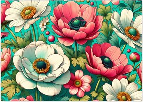 Obraz - Kwiaty na niebieskim tle (70x50 cm)