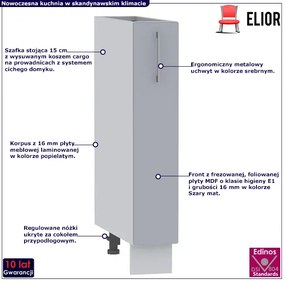 Szara dolna szafka kuchenna cargo 15 cm - Akia 5X
