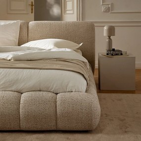 Beżowe tapicerowane łóżko dwuosobowe ze schowkiem i stelażem 160x200 cm Solange – Micadoni
