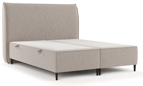 Szarobeżowe tapicerowane łóżko dwuosobowe ze schowkiem 200x200 cm Draco – Maison de Rêve