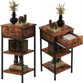 Stolik nocny komoda szafka z szufladą półką retro brąz industrialny loft