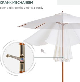 PARASOL OGRODOWY Z KORBKĄ DREWNIANY BALKONOWY Φ2.7M TOPOLA Kremowy | Aosom PL