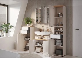 Kremowa wysoka/wąska szafka łazienkowa z połyskiem 39x112 cm Tavira – Germania