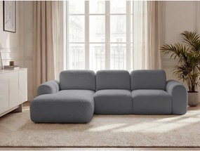 Szary rozkładany/ze schowkiem narożnik z materiału bouclé (lewostronny/z szezlongiem) Montaigne – Bobochic Paris