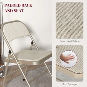 Zestaw 4 krzeseł składanych HOMCOM — stalowy stelaż, lnopodobne obicie, beżowe