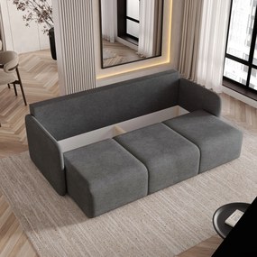 Masseno Sofa SUVI III z funkcją spania i pojemnikiem na pościel, Rozkładana sofa - Szary, NEVE 90