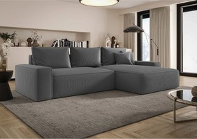 Narożnik MONA z funkcją spania POSO 60 szary prawy sofa w kształcie litery L z pojemnikiem na pościel kanapa do salonu sofa rozkładana