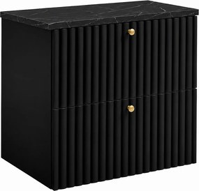 Szafka łazienkowa wisząca z blatem 60, czarny + blat z efektem marmuru Black Royal, uchwyty w trzech kolorach, 60 x 44,4 x 58,6 cm