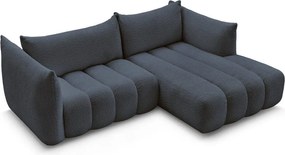 Ciemnoniebieski narożnik z materiału bouclé (prawostronny/z szezlongiem) Azra – Bobochic Paris