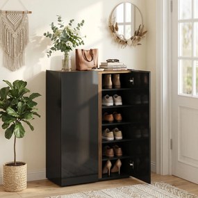 HOMCOM Szafka na buty z cichym zamykaniem bezpieczeństwa, 6 poziomów, bezuchwytowy design, czarny wysoki połysk | Aosom PL
