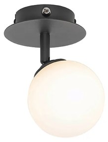 Nowoczesny reflektor czarny z opalowym szkłem i przełącznikiem - Athens