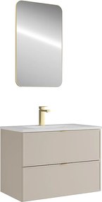 Wisząca szafka łazienkowa z wpuszczaną umywalką, baterią i lustrem – Beżowa – 80 cm – ONDIL