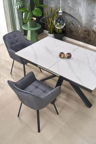 Stół rozkładany 140-180/85/76 cm spiek biały marmur/czarny PLATAN