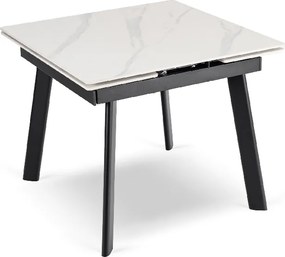 Stół Rozkładany Kwadratowy LARES 90-150 cm Ceramiczny Biały Marmur/Czarny Nowoczesny