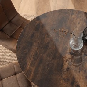 Zestaw Stół Okrągły LAUREN 80 cm Dąb Rustykalny/Czarny i 4 Krzesła PERU Brązowe Welurowe