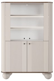 Witryna Vesper 103 cm czterodrzwiowa - kaszmir / orzech / czarne uchwyty / nogi kule