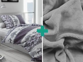 PrzytulneMieszkanie.pl PrzytulneMieszkanie.pl PrzytulneMieszkanie.pl Pościel mikroplusz ŚWIĄTECZNE RENIFERY szara + prześcieradło mikroplusz SOFT 90x200 cm jasnoszara