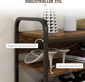 HOMCOM Półka na Buty 8-Poziomowa, Otwarty Design, Rama Metalowa, Regulowane Nóżki, 70x30x65 cm, Brąz/Czarny