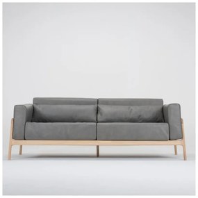 Ciemnoszara sofa z bawolej skóry z konstrukcją z litego drewna dębowego Gazzda Fawn, 210 cm