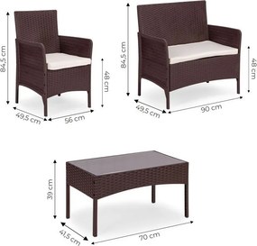 Zestaw mebli ogrodowych Livora 118 - 2 krzesła, sofa i stolik kawowy, kolor brązowy