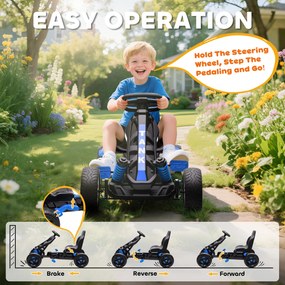 AIYAPLAY Gokart z pedałami, Tretauto dla dzieci z hamulcem, antypoślizgowe koła, rama metalowa, 3-6 lat, Niebieski