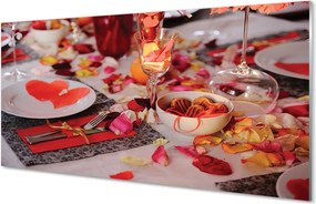 Panel szklany do Kuchni Romantyczna Kolacja z Sercami i Różami