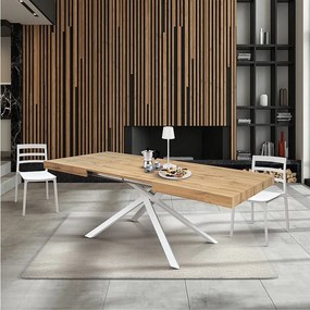 Drewniany stół, dębowe wykończenie, biała podstawa, rozkładany 160x90 - FORTE DEI MARMI