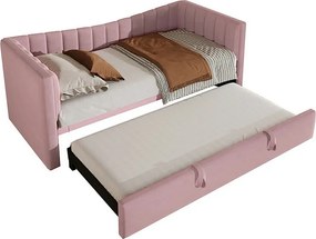 Kanapa z funkcją spania 90 x 200 cm / 180 x 200 cm - z wysuwanym łóżkiem - welur - różowy (materac nie jest w zestawie)