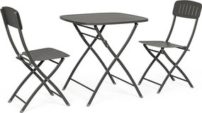 Zestaw Bistrot ze stołem i 2 krzesłami ze stali w kolorze antracytowym - YVONNE
