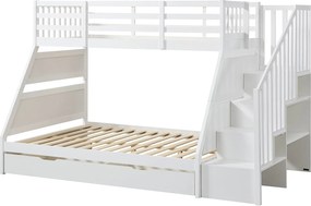 Łóżka piętrowe 90 i 140 x 190 cm z pojemnikami - Sosna i MDF - Białe - LAKAYO