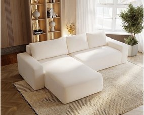 Emporius Aldo L narożnik do salonu - sofa z funkcją spania i pojemnikiem - nowoczesny styl, lewostronny, tkanina aksamitna, kremowy (Komodo 10)