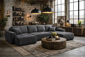 Narożnik w kształcie U z funkcją spania i pojemnikiem Ivo U, tkanina sztruksowa Poso, Szary