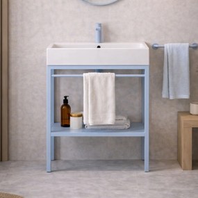 Zestaw umywalka z konglomeratu NAVI 60 x 45 cm + stojąca konsola NAVI Step | Różne kolory | Różne rozmiary : Kolor - Niebieski, Otwór na baterię - Jeden otwór, Rozmiar - 70 x 45 cm