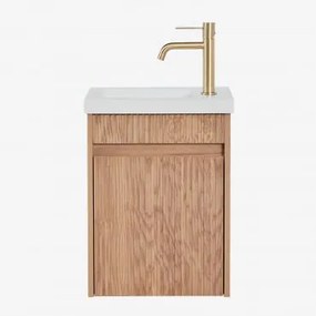 Zestaw Wiszących Mebli Łazienkowych Zintegrowany Z Umywalką Narek Popielaty Brąz & Bezlusterkowiec & Złoto - Sklum