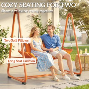 Outsunny Huśtawka ogrodowa, huśtawka z poduszkami, z ramą, do ogrodu, na balkon, 174 x 120 x 162 cm, metal, terakota | Aosom PL