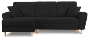 Czarny rozkładany/ze schowkiem narożnik z materiału bouclé (lewostronny/z szezlongiem) Kyoto – Cosmopolitan Design