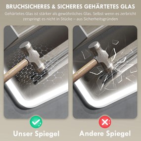 HOMCOM Lustro łazienkowe LED Bluetooth 70 x 90 cm przycisk dotykowy regulowane światło 3 kolory przeciwparowe pamięć Srebrny