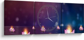Obraz - Magiczne lilie wodne (z zegarem) (90x30 cm)
