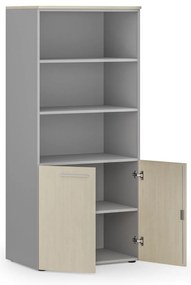 Szafa biurowa z drzwiami niskimi PRIMO GRAY, 800 x 500 x 1781 mm, szary/brzoza
