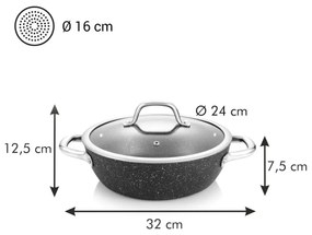 Tescoma Patelnia głęboka z pokrywką PRESIDENT Stone, 24 cm, 24 cm