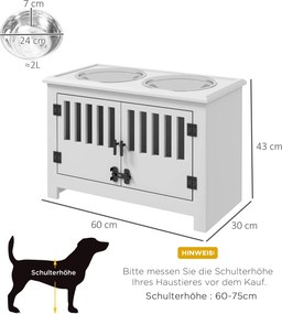 PawHut Podwyższona stacja żywieniowa dla dużych psów, 2 miski ze stali nierdzewnej, przestrzeń do przechowywania, 35,5x60x30 cm, Biały