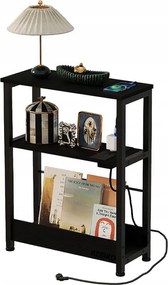 Szafka nocna stolik nocny do sypialni loft czarny z listwą zasilającą 45 cm