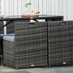 Outsunny Zestaw Mebli Ogrodowych Rattanowych 5 Części Stół Krzesła Sofa Stal Szary Komplet do Jadalni | Aosom PL