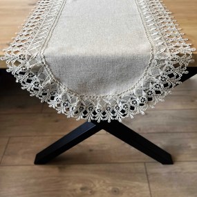 Bieżnik z gipiurą owalny imitacja lnu beżowy stylowy - 60x120 cmn