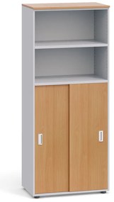 Szafa biurowa PRIMO, przesuwne drzwi na 3 półki, 800 x 420 x 1781 mm, szary / buk