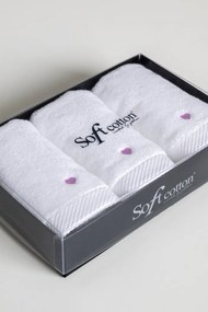 Zestaw podarunkowy małych ręczników MICRO LOVE, 3 szt Biały / liliowe serduszka