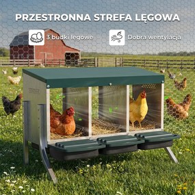 PawHut Gniazdo lęgowe dla kur, gniazdo z otworami wentylacyjnymi, 3 komory, gniazdo dla 3 kur, 85 x 54,6 x 61 cm, srebrny | Aosom PL