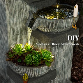 Outsunny 85 cm Zewnętrzna Fontanna, Czteropoziomowa Dekoracyjna Fontanna, Sztuczny Wodospad z Oświetleniem LED i Pompą, Szara