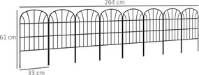 Outsunny Ogrodzenie ogrodowe, 8 elementów, metalowa rama dopasowująca się do kształtu, podział przestrzeni, 264x61 cm, Czarny